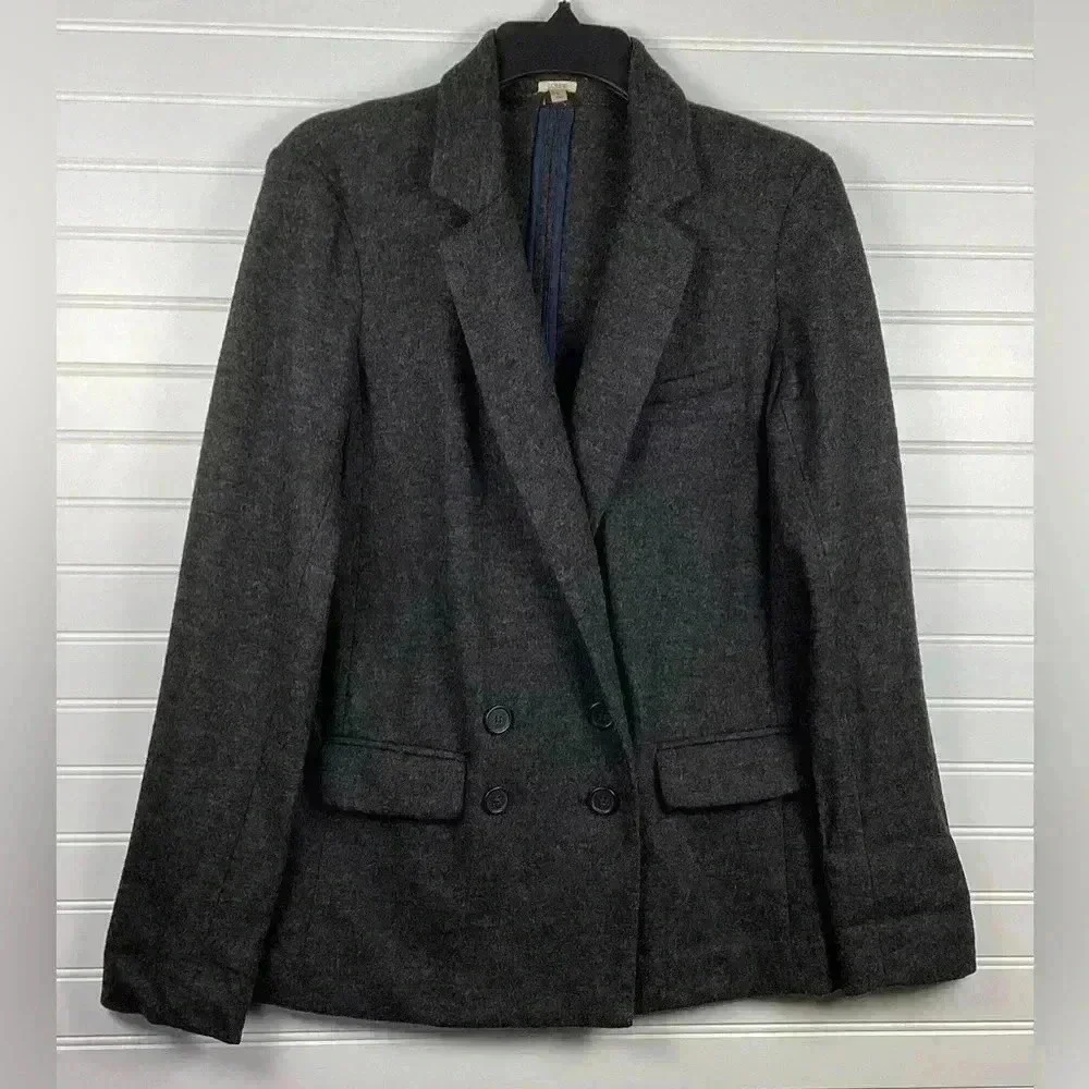 J. Crew NWOT 6 Dark Charcoal Gray 100% Wool Women's Button Front Blazer Size